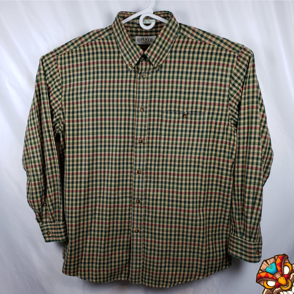 Orvis Other - Orvis Mens XL Green Tan Red Check L/S Button Down Collar Casual Dress Shirt EUC